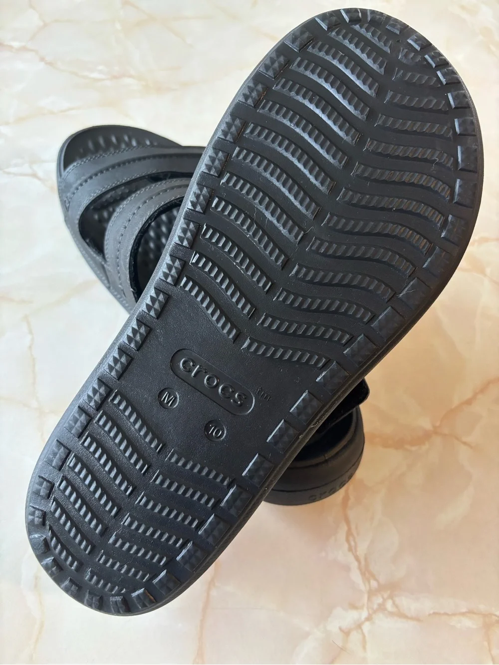 CROCS Men's Black Double-Strap Leather Adjustable Slide Sandals
